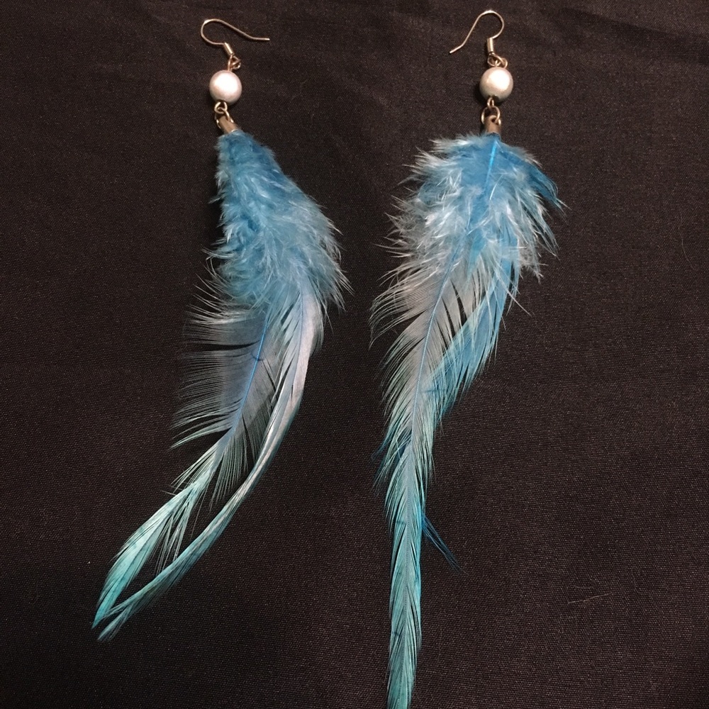 Blue feather earrings